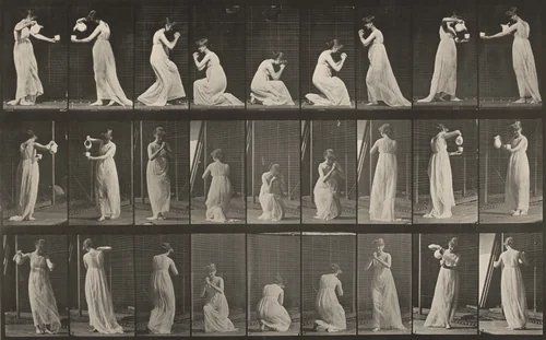Plate Number 502. Miscellaneous, stooping, kneeling, etc. by Eadweard Muybridge, photograph, 1887