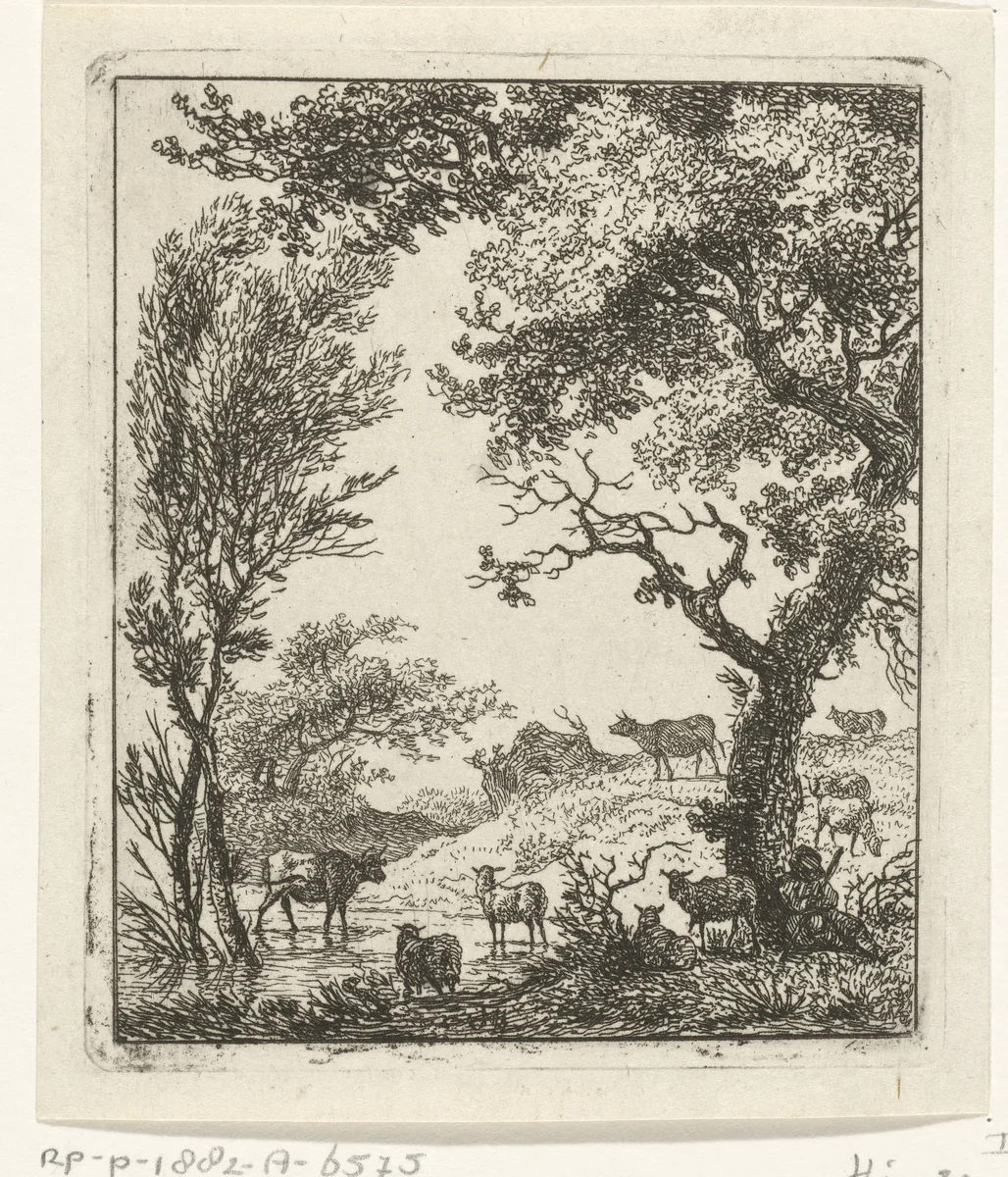 Landschap met kudde vee by Hermanus Fock, print, 1781-1822