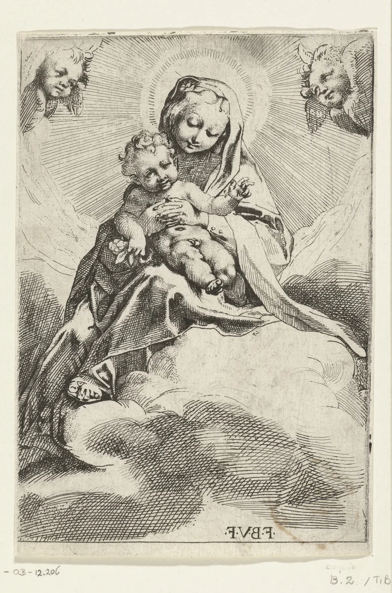 Madonna in de wolken by anonymous, print, 1581-1599