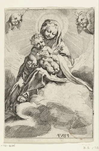 Madonna in de wolken by anonymous, print, 1581-1599