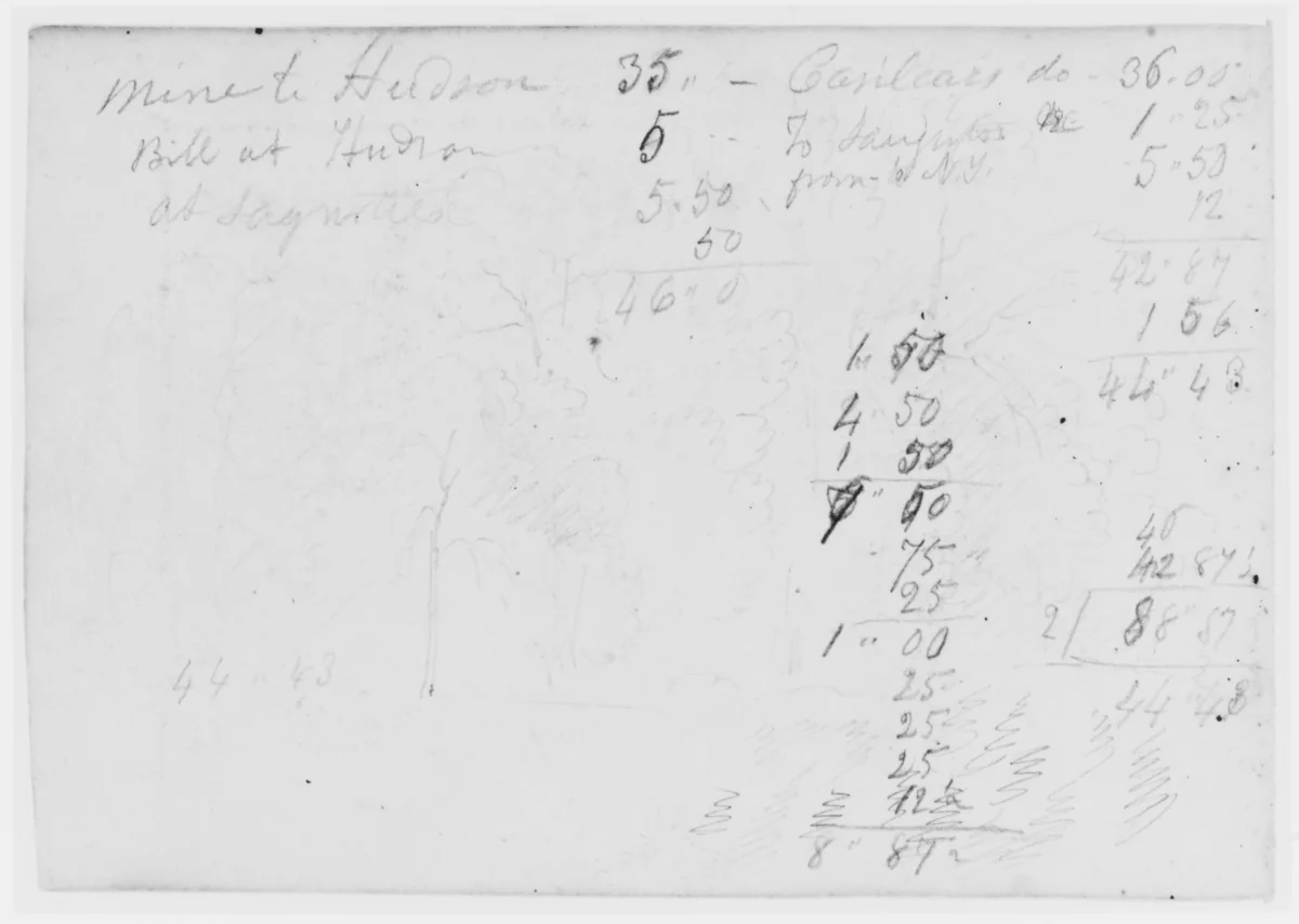 Landscape and Accounts (from Sketchbook) by Asher Brown Durand, artwork, 1796-1886