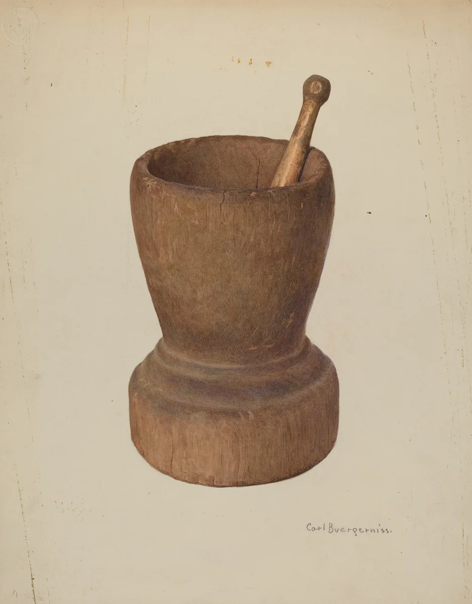 Mortar and Pestle by Carl Buergerniss, index of american design, 1939