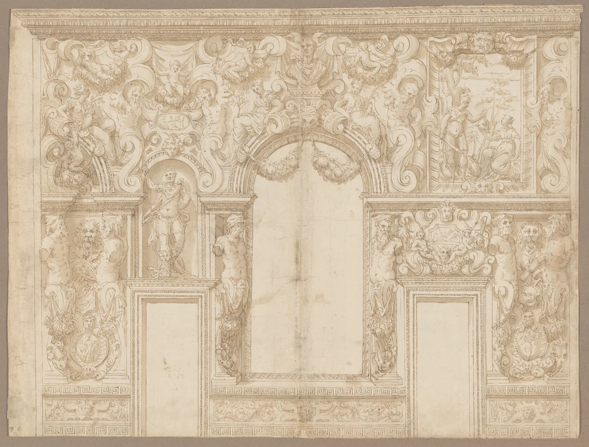 Design for the Decoration of a Palace Wall (Veronese Palazzo?) by Alessandro Vittoria, drawing, 1545-1575