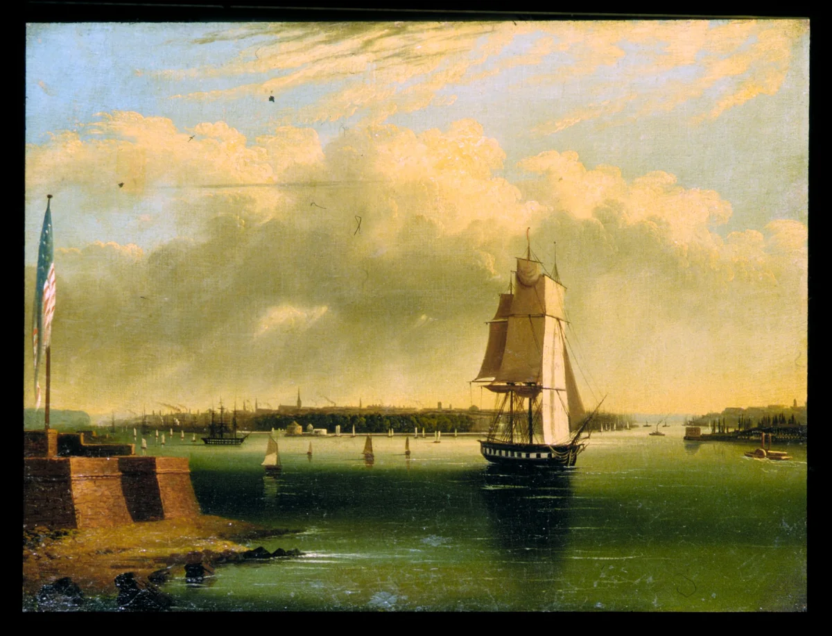 Bay and Harbor of New York from Bedlow's Island by Edmund C. Coates, artwork, 1850-1860