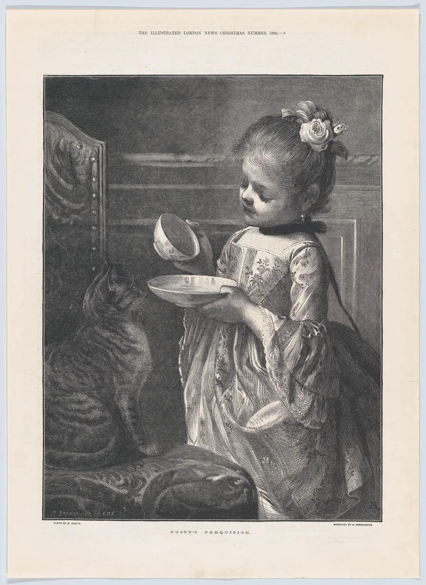 Pussy's Perquisite, from "Illustrated London News" Christmas Number by Richard Brend'amour, print, 1882