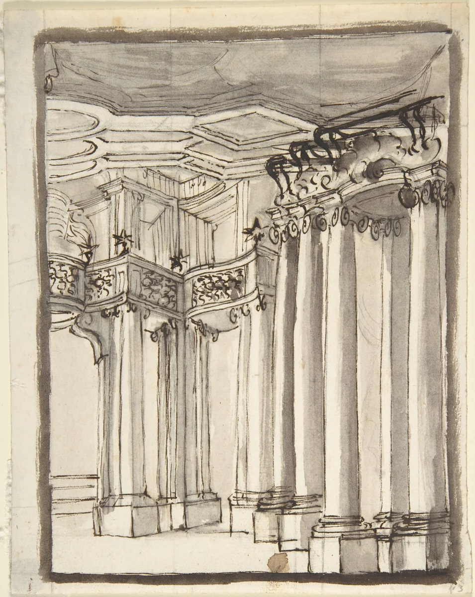 Partial View of an Architectural Interior (recto); Undecipherable Sketches (verso) by anonymous, drawing, 1700-1780