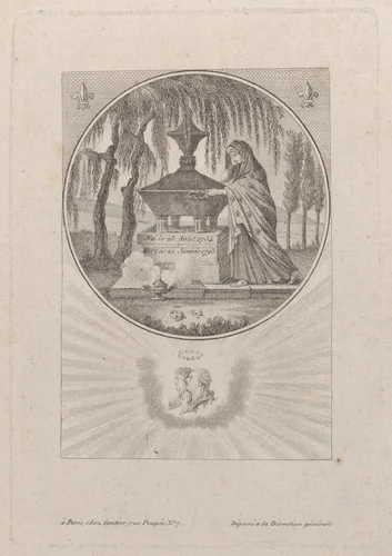 Tomb of Louis XVI and his family, with hidden silhouettes by anonymous, print, 1793-1800