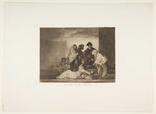 Plate 51 from "The Disasters of War" (Los Desastres de la Guerra): 'Thanks to the millet' (Gracias á la almorta) by Goya, print, 1863