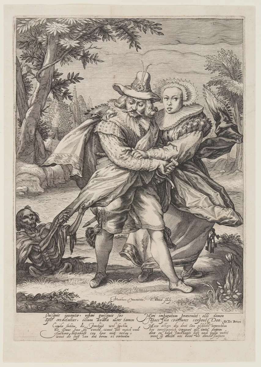 Lovers Surprised by Death by Nicolaus Braeu, print, 1600-1620