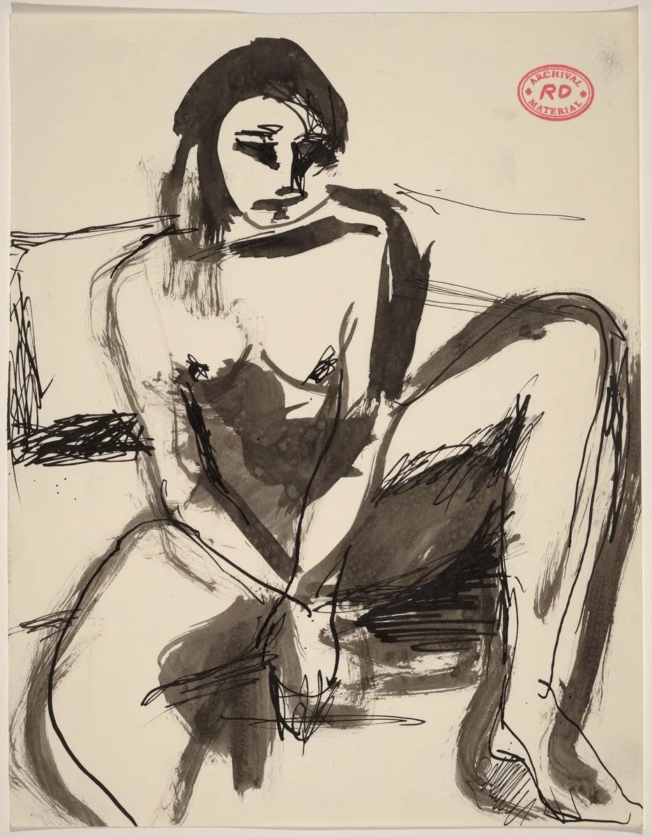 Untitled [front view of seated female nude] by Richard Diebenkorn, drawing, 1955-1967