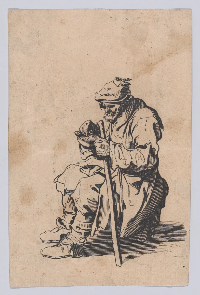 Reverse Copy of Le Gueux Assis et Mangeant (The Beggar Sitting and Eating), from Les Gueux suite appelée aussi Les Mendiants, Les Baroni, ou Les Barons (The Beggars, also called the Barons) by anonymous, print, 1625-1700