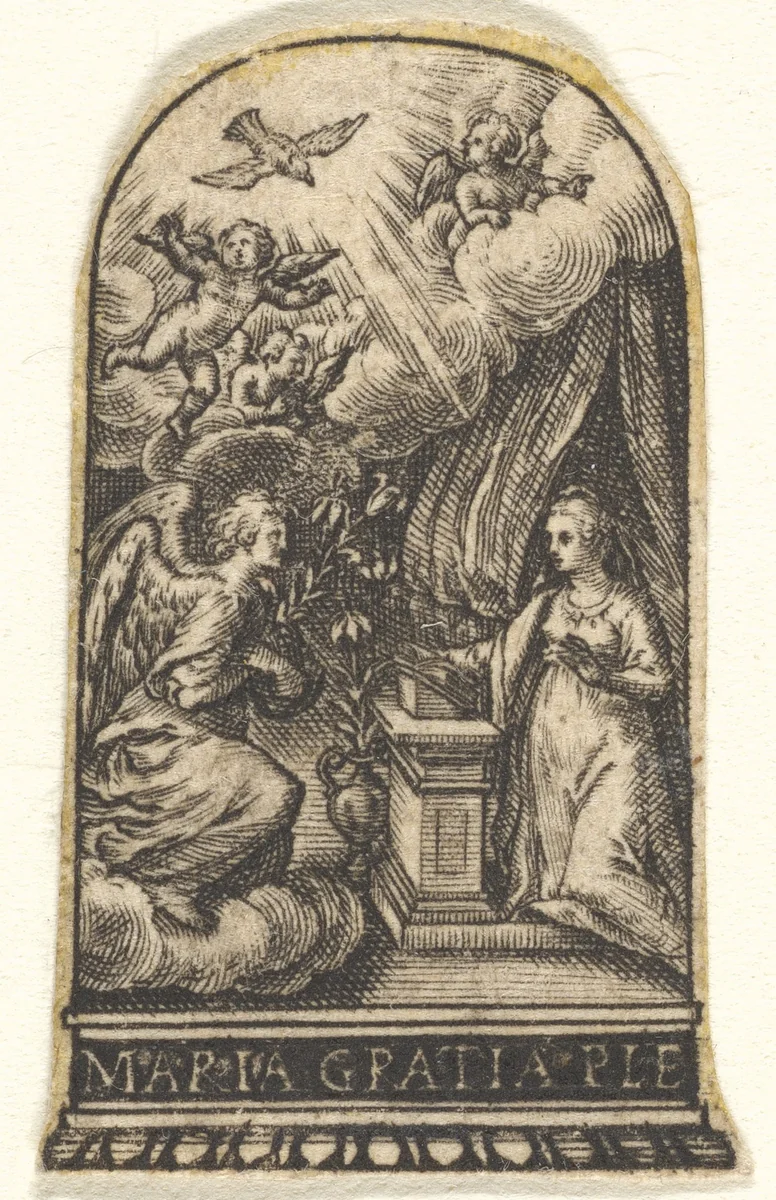 Annunciation by Johann Theodor de Bry, print, 1580-1600