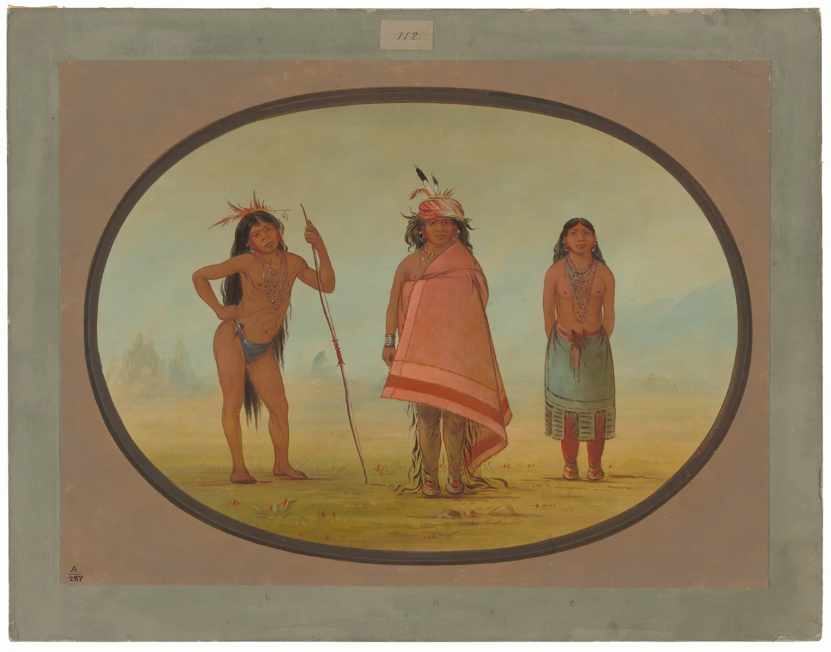 Cochimtee Chief, His Wife, and a Warrior by George Catlin, painting, 1855-1869
