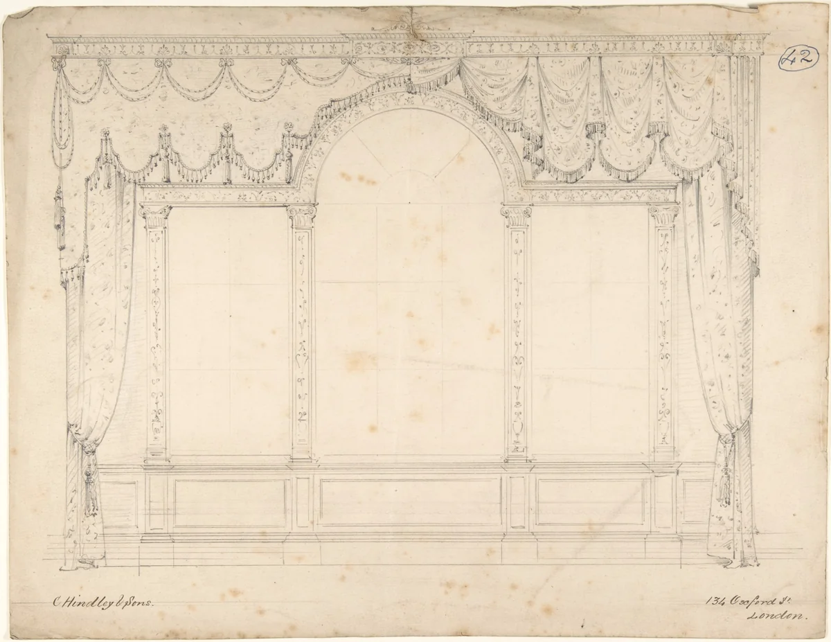 Design for a Wall with Three Windows by Charles Hindley and Sons, drawing, 1841-1884