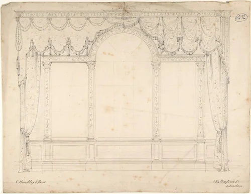 Design for a Wall with Three Windows by Charles Hindley and Sons, drawing, 1841-1884