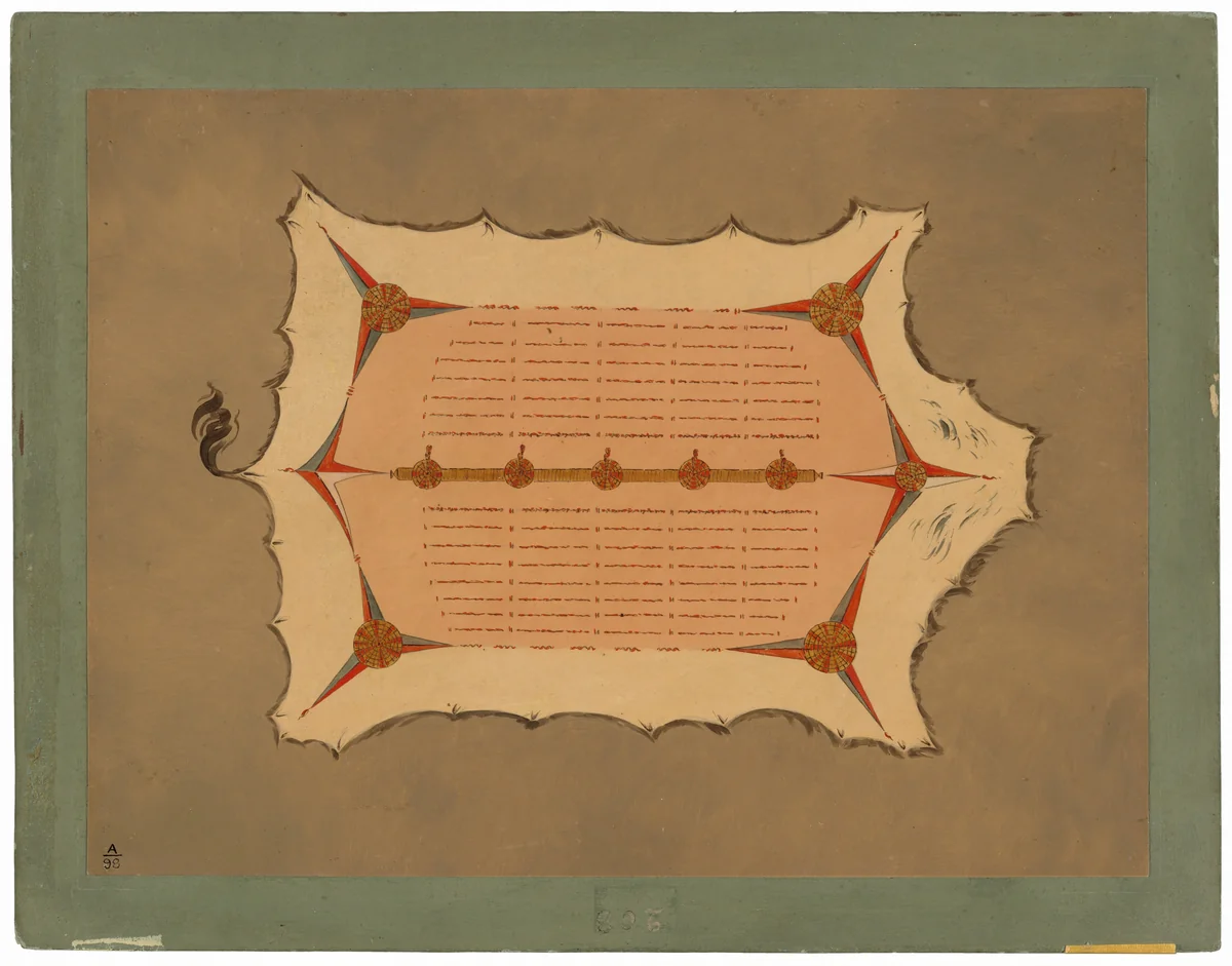 Facsimile of a Sioux Robe with Porcupine Quills by George Catlin, painting, 1861-1869