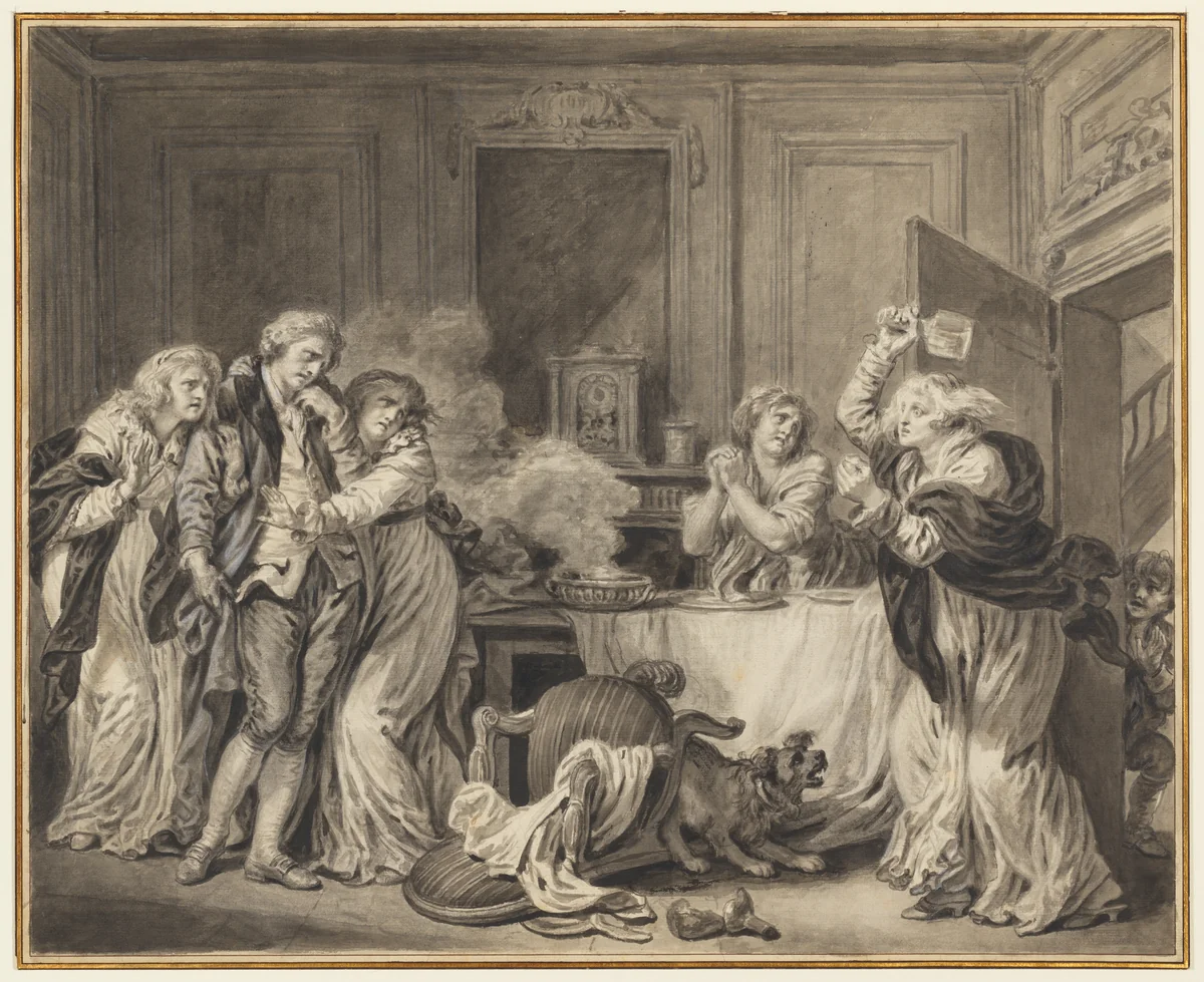 The Angry Wife by Jean-Baptiste Greuze, drawing, 1780-1790