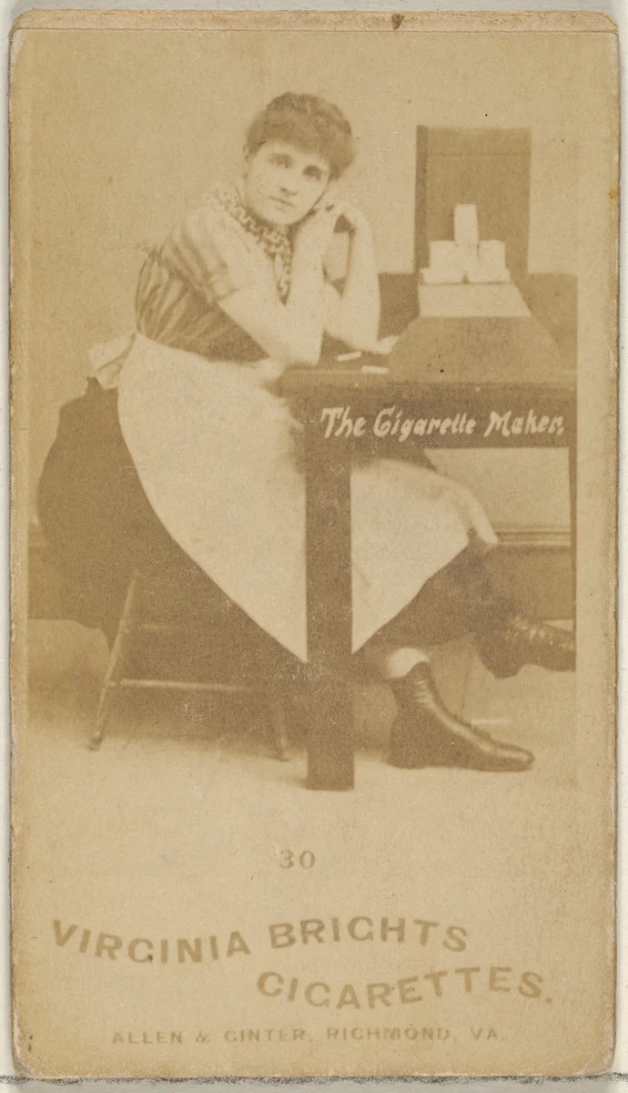 Card 30, from the series, Cigarette Making Girls (N46) for Virginia Brights Cigarettes by Allen & Ginter, photograph, 1888
