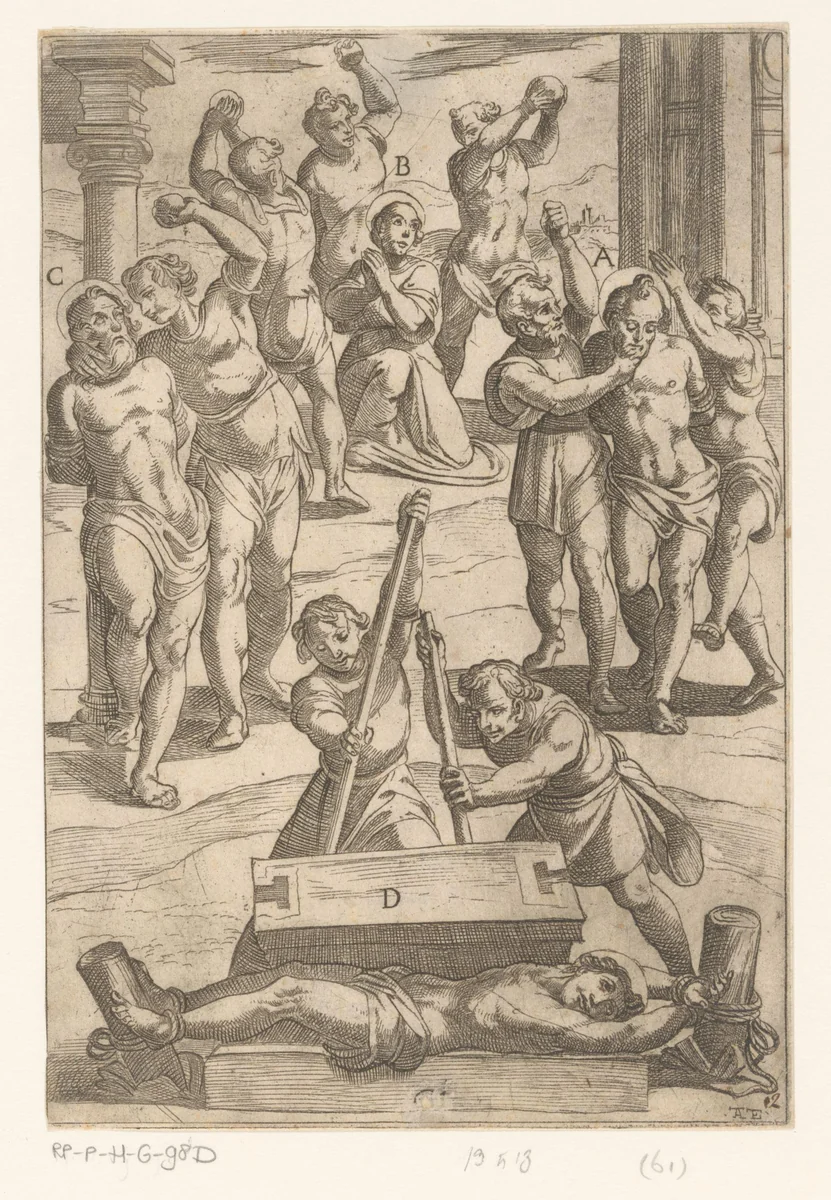 Foltering: steniging en pletten by Unknown, print, 1565-1630