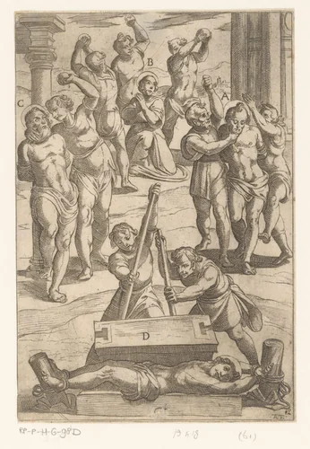 Foltering: steniging en pletten by Unknown, print, 1565-1630