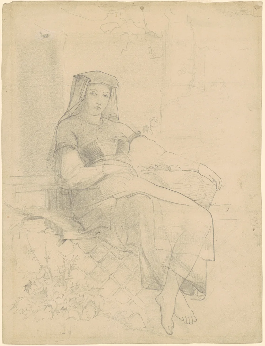 Reclining Woman by Emanuel Leutze, drawing, 1845-1865