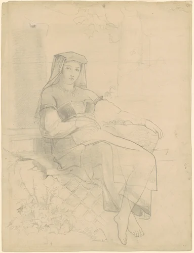 Reclining Woman by Emanuel Leutze, drawing, 1845-1865