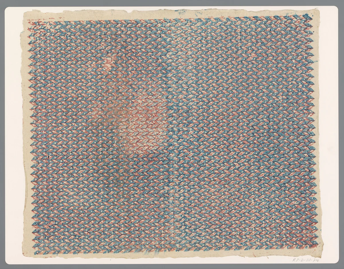 Blad met banenpatroon met afwisselend ruiten en stippen by anonymous, print, 1750-1900