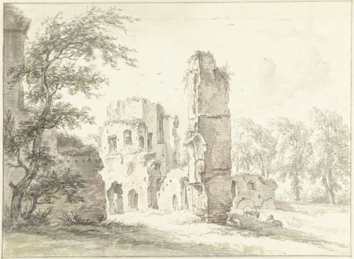Ruïne van Rijnsburg by Egbert van Drielst, drawing, 1803