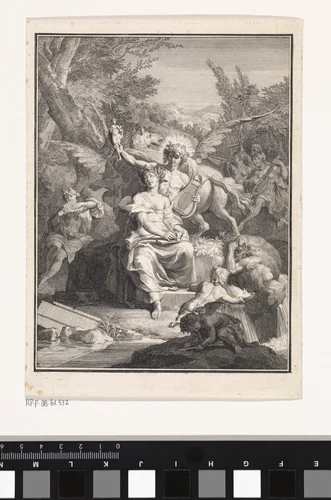Poëzie en Apollo op de Parnassus by Jan Wandelaar, print, 1702-1759