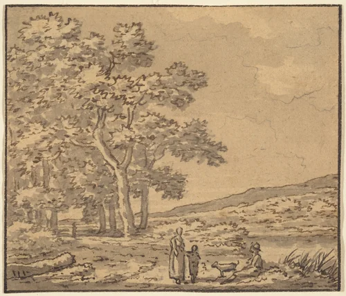 A Landscape with Three Figures and a Dog by Théodore Rousseau, drawing, 1812-1867