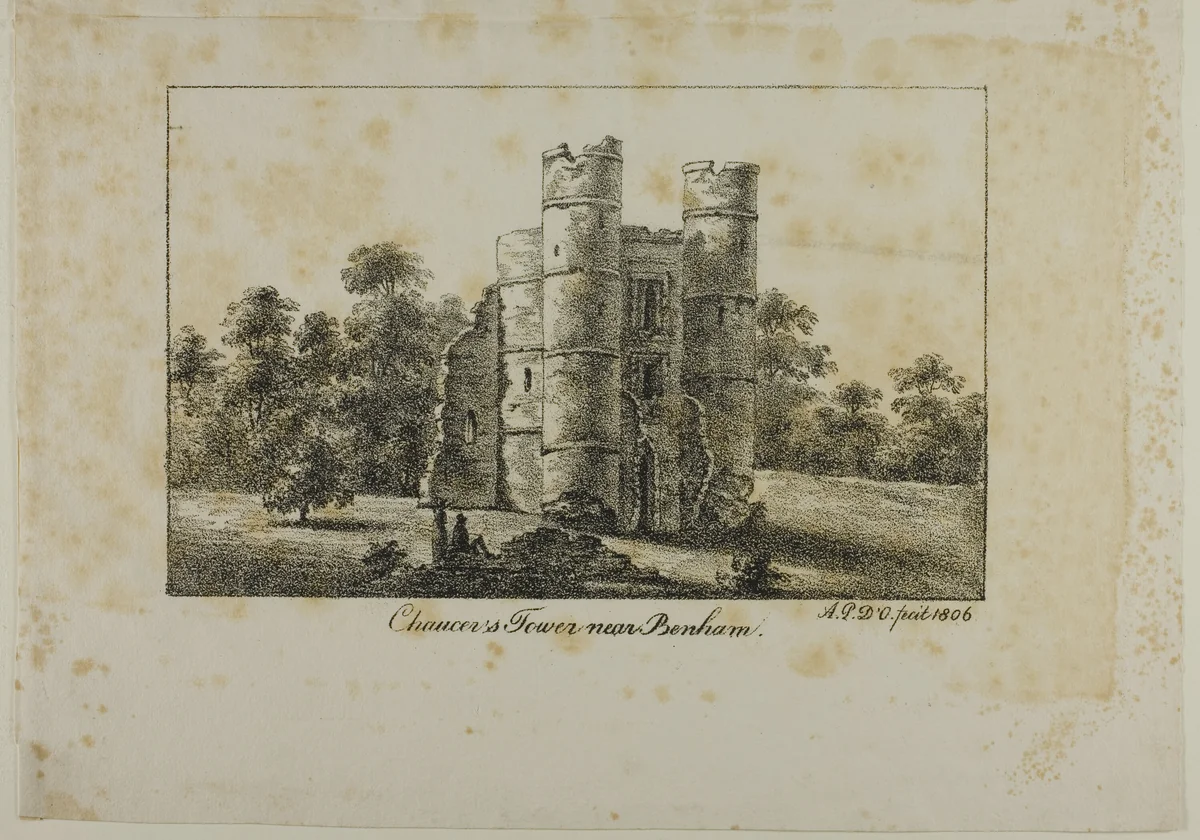 Chaucer's Tower Near Benham by Antoine Philippe d'Orléans, print, 1806