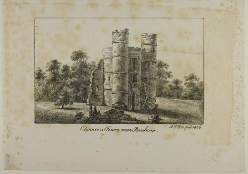 Chaucer's Tower Near Benham by Antoine Philippe d'Orléans, print, 1806