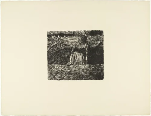 Woman Standing Halfway Up the Cellar Steps (Stehende Frau auf halber Kellertreppe) from The Dead Day (Der tote Tag) by Ernst Barlach, print, 1910