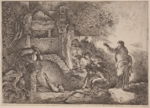 The Resurrection of Lazarus by Giovanni Benedetto Castiglione, print, 1640-1650