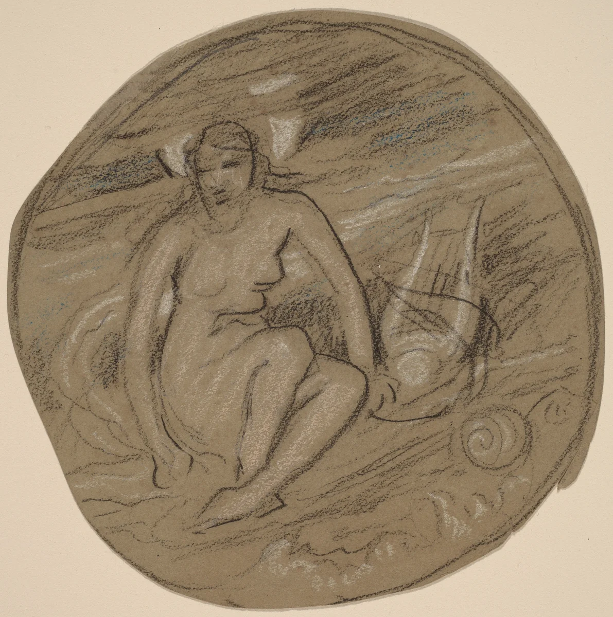 Study for "Music" by Elihu Vedder, drawing, 1890