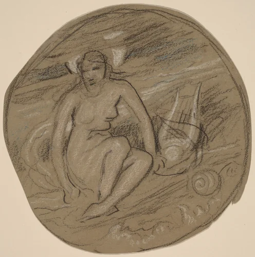 Study for "Music" by Elihu Vedder, drawing, 1890