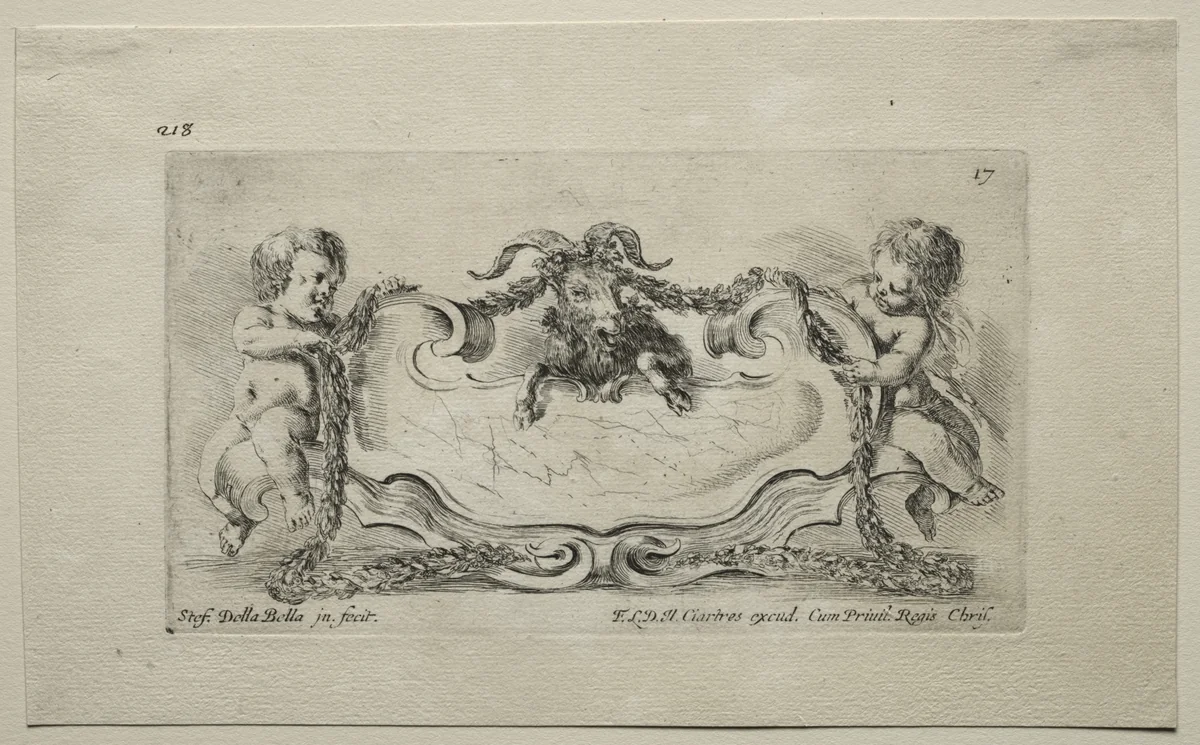 Collection of Various Caprices and New Designs of Cartouches and Ornaments: No 17 by Stefano della Bella, print, 1646