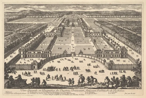 Veüe generale en Perspective du Château Bassecourt, Anticours, Jardins, &c. de Richelieu by Adam Perelle, print, 1640-1695