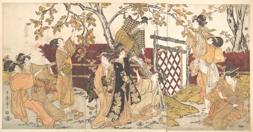 Picking Persimmons (Kaki-mogi) by Kitagawa Utamaro (喜多川歌麿), print, 1792-1804