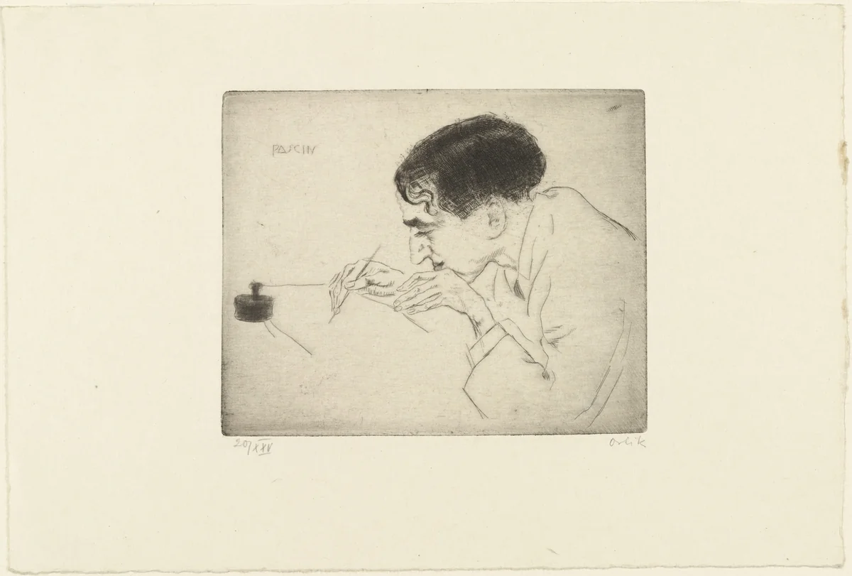 Pascin, Drawing (Pascin, zeichnend) by Emil Orlik, print, 1911