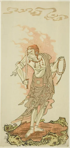 Actor Ichikawa Danjûrô V as the Buddhist Deity Fudô in “Rethatched Roof: The Moon Also Shines over the Yoshiwara Pleasure District” (“Fuke Kaete Tsuki mo Yoshiwara”) by Katsukawa Shunshô (勝川春章), print, 1766-1776