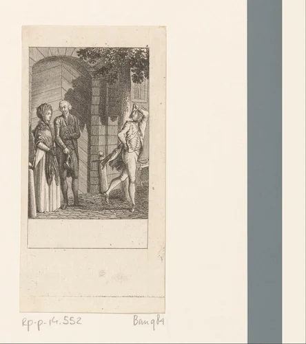 Yorick en de dame worden in hun gesprek onderbroken door een Fransman by Daniel Nikolaus Chodowiecki, print, 1783