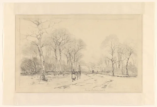 Vrouw met koe lopend langs de Leidsevaart by Elias Stark, drawing, 1859-1933