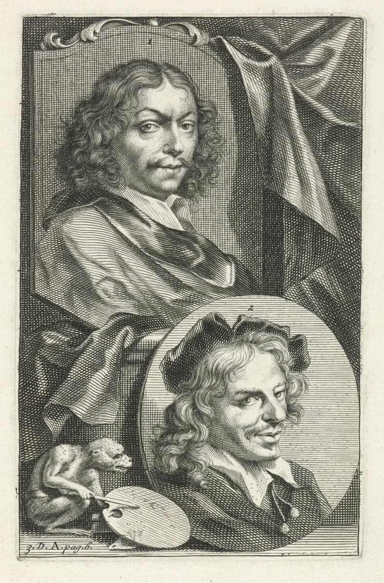 Portretten van Frans van Mieris en Jan Havicksz. Steen by Jacob Houbraken, print, 1753