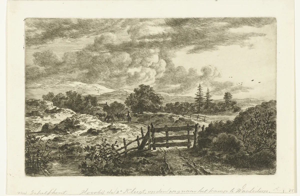 Een herder met koeien op de weg naar Waalsdorp by Ernst Willem Jan Bagelaar, print, 1798-1837