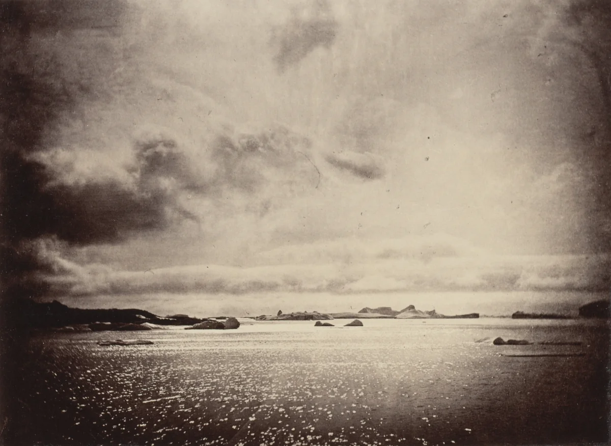 "Instantaneous view of icebergs off the coast, at mid day" by George P. Critcherson, John L. Dunmore, William Bradford, photograph, 1869