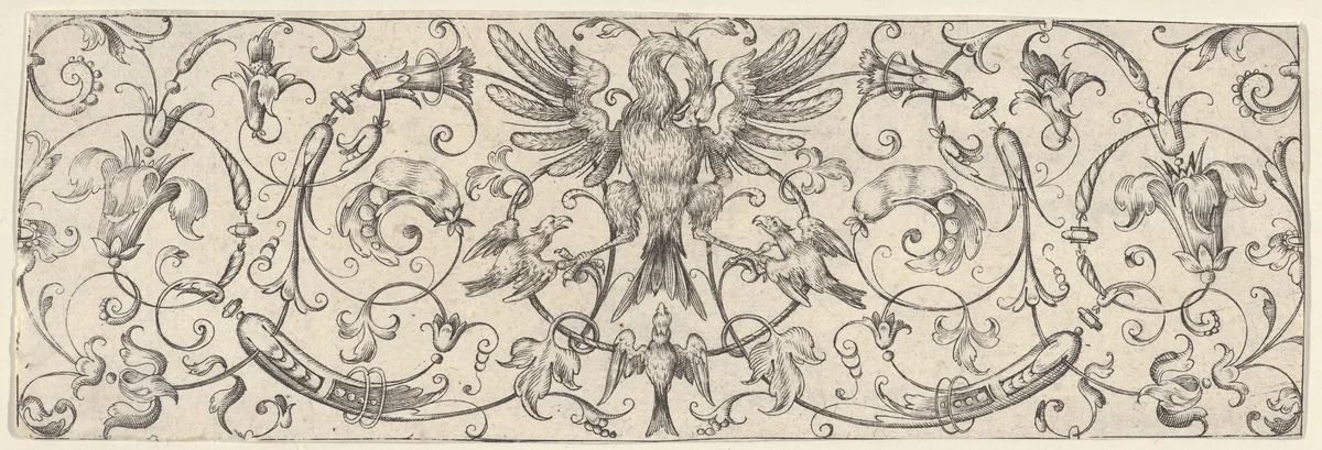 Plate 5, from "Friezes with Birds, Flowers and Meandering Wreaths and Scrolls" by Theodor Bang, print, 1600-1617