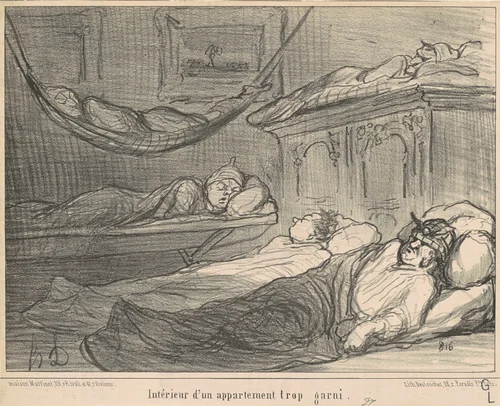 L'Interieur d'un appartement trop garni... by Honoré Daumier, print, 1855