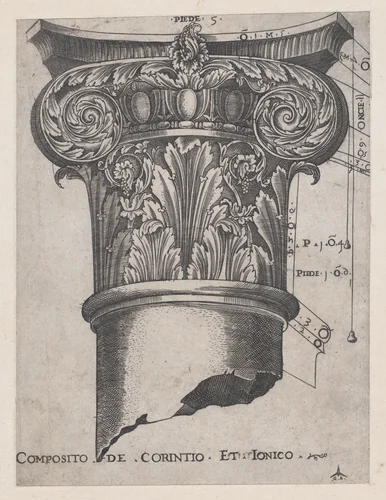 Composite of Corinthian and Ionic, from "Speculum Romanae Magnificentiae" by Monogrammist G.A. with the Caltrop, print, 1534-1540