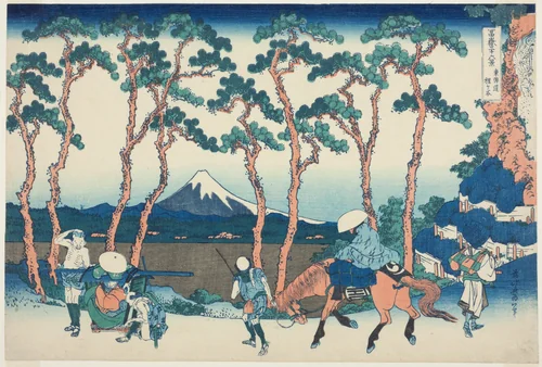 Hodogaya on the Tokaido (Tokaido Hodogaya), from the series "Thirty-six Views of Mount Fuji (Fugaku sanjurokkei)" by Katsushika Hokusai (葛飾 北斎), print, 1825-1837